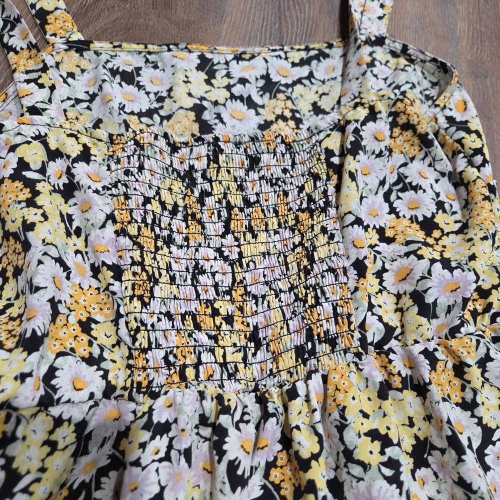 Social Standard by Sanctuary Floral Midi Dress Yellow Daisy Tie Strap Large - Picture 7 of 7